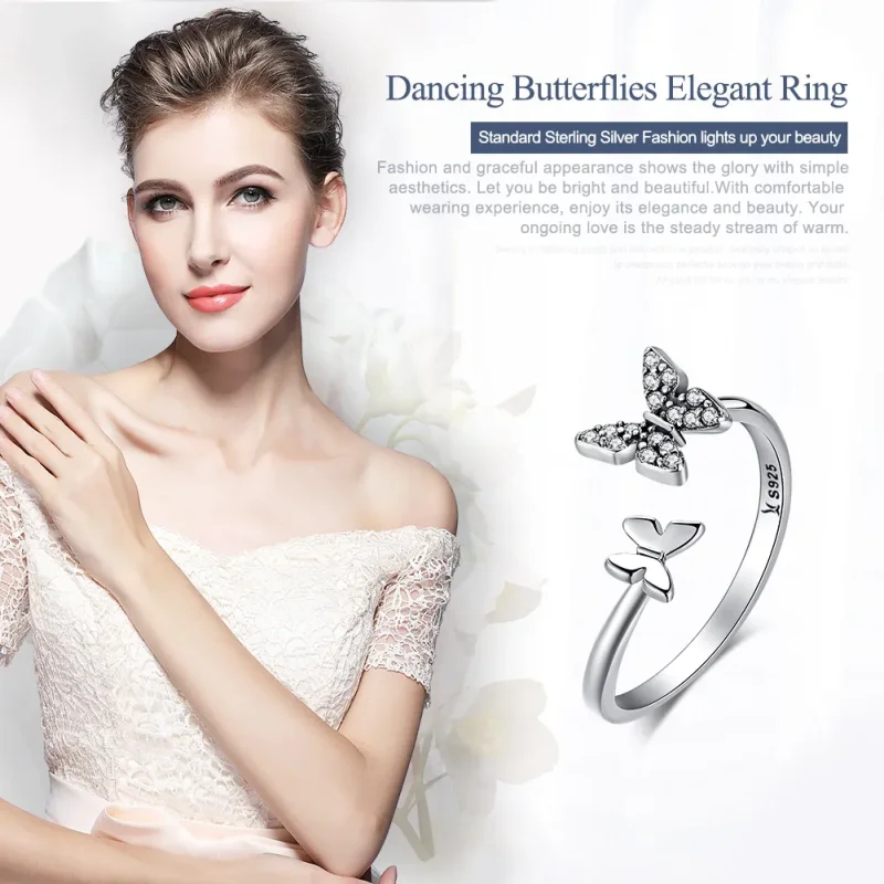 (image for) Pandora Style Silver Butterfly Dance Ring - SCR087 - View 2