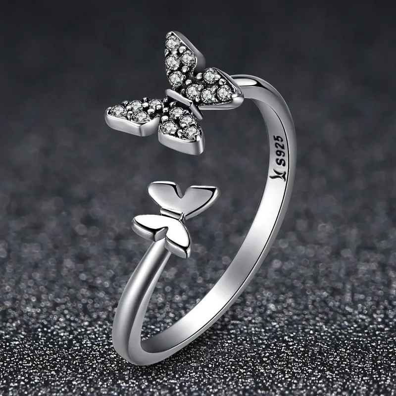 (image for) Pandora Style Silver Butterfly Dance Ring - SCR087 - View 3