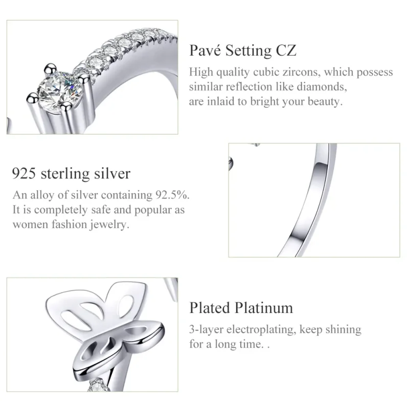 (image for) Pandora Style Silver Butterfly Open Ring - SCR550 - View 3