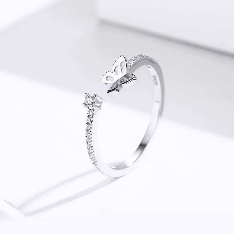 (image for) Pandora Style Silver Butterfly Open Ring - SCR550 - View 2
