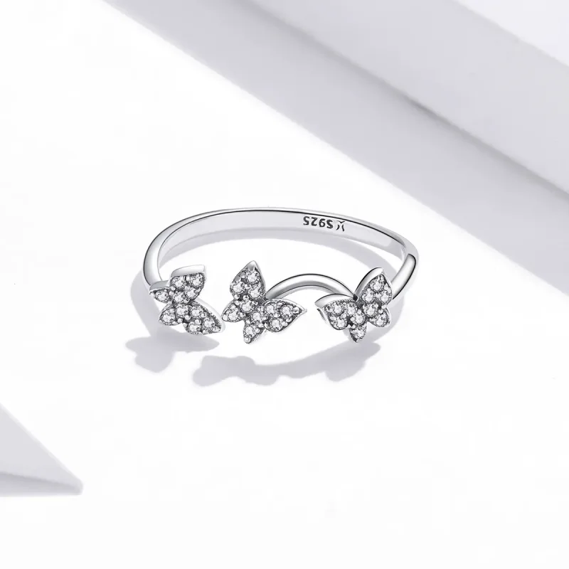 (image for) Pandora Style Silver Butterfly Open Ring - SCR704 - View 3