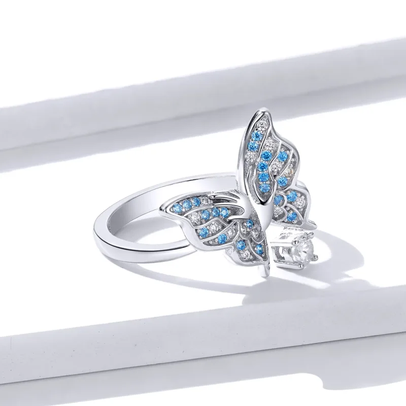 (image for) Pandora Style Silver Butterfly Wing Open Ring - BSR098 - View 3