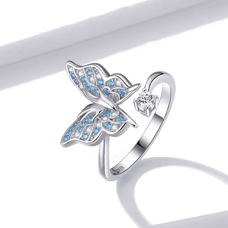 (image for) Pandora Style Silver Butterfly Wing Open Ring - BSR098 - View 4