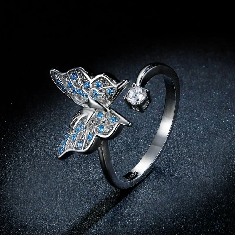 (image for) Pandora Style Silver Butterfly Wing Open Ring - BSR098 - View 8