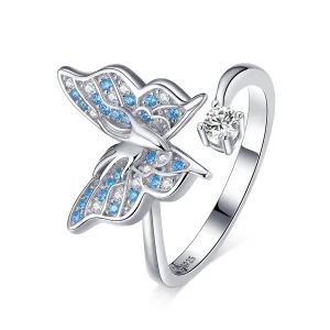 (image for) Pandora Style Silver Butterfly Wing Open Ring - BSR098