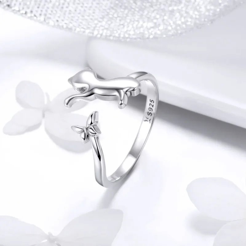 (image for) Pandora Style Silver Cat Companionship Ring - SCR443 - View 2