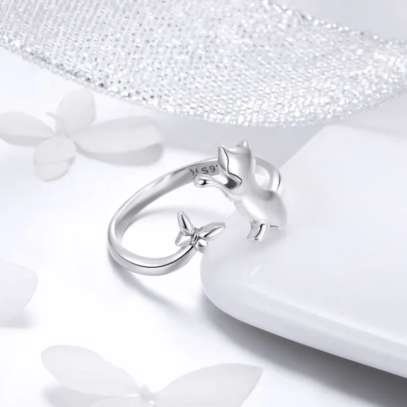 (image for) Pandora Style Silver Cat Companionship Ring - SCR443 - View 3