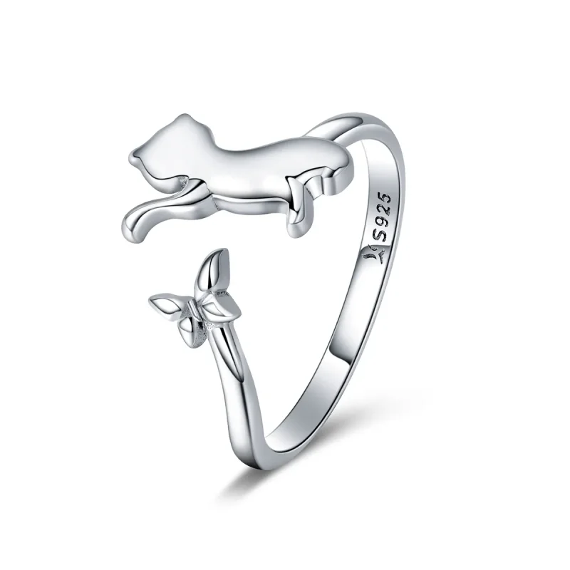 (image for) Pandora Style Silver Cat Companionship Ring - SCR443