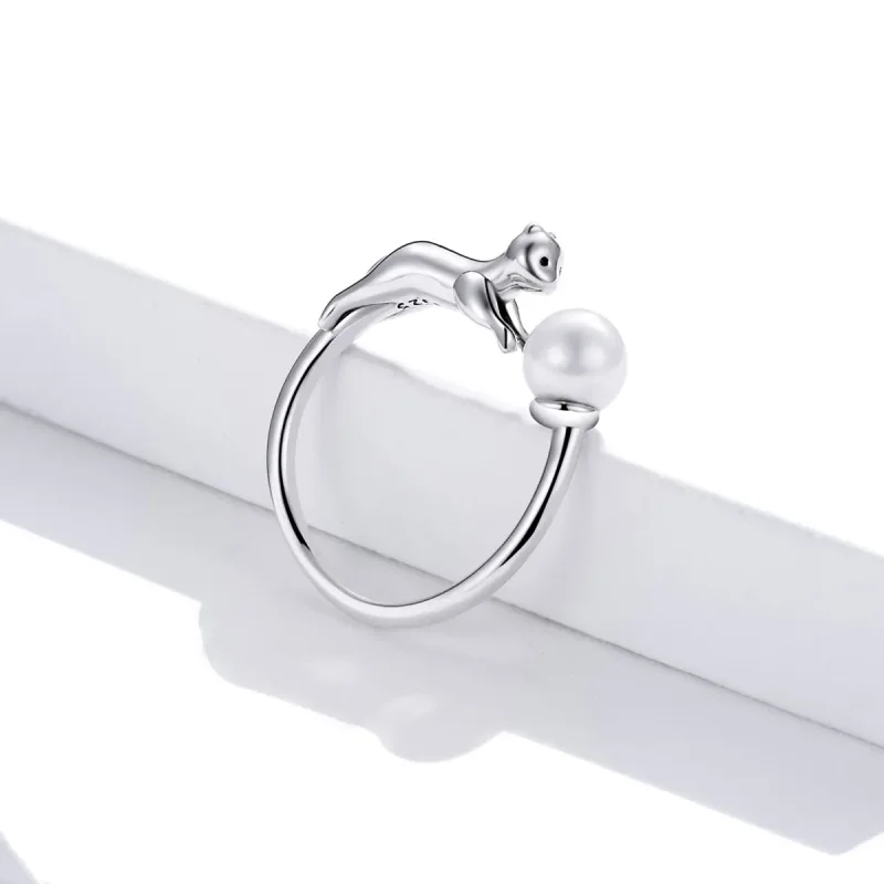 (image for) Pandora Style Silver Cat Plays Ball Open Ring - SCR683 - View 3