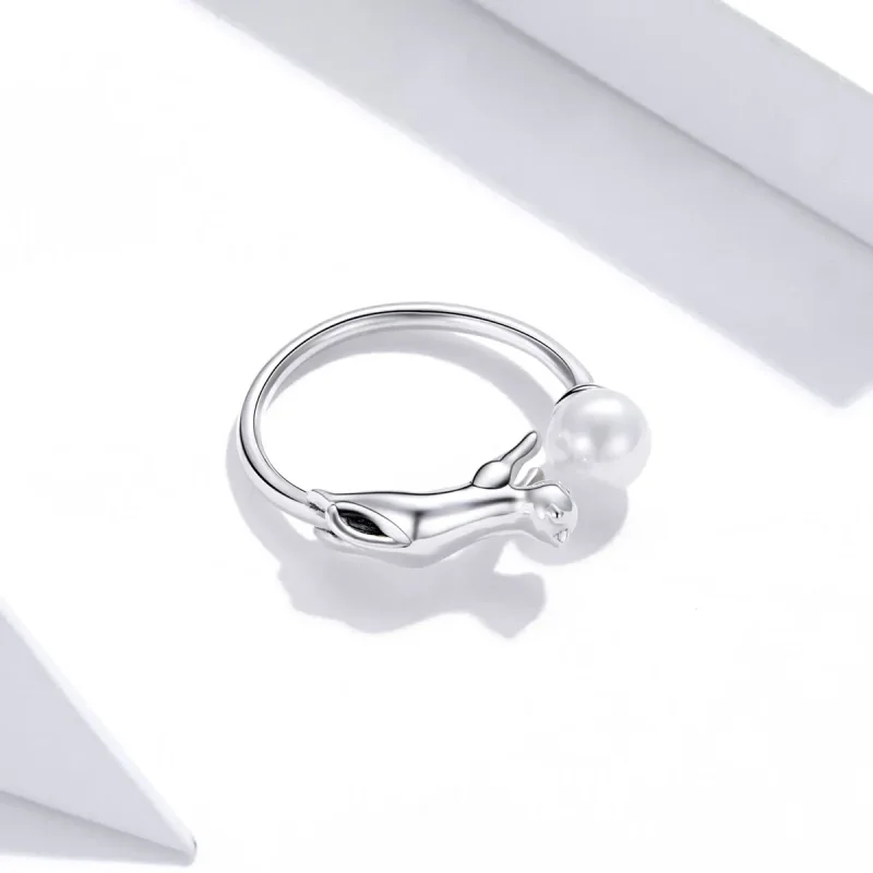 (image for) Pandora Style Silver Cat Plays Ball Open Ring - SCR683 - View 4