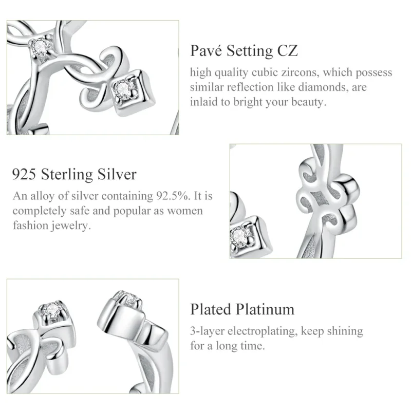 (image for) Pandora Style Silver Cross Open Ring - BSR041 - View 3