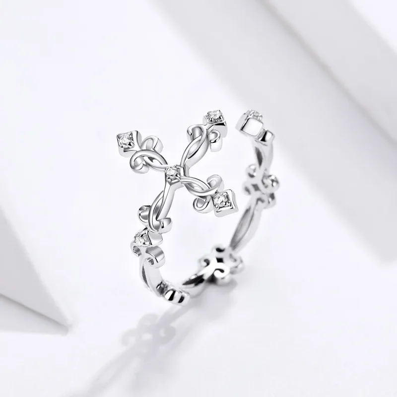 (image for) Pandora Style Silver Cross Open Ring - BSR041 - View 2