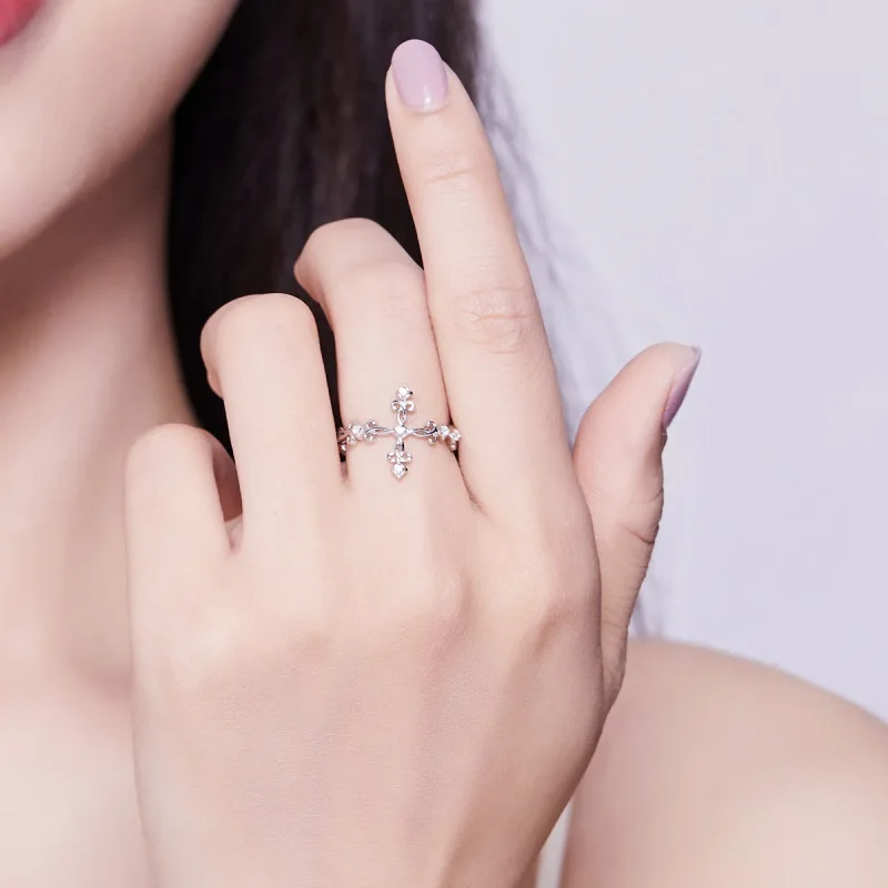 (image for) Pandora Style Silver Cross Open Ring - BSR041 - View 6