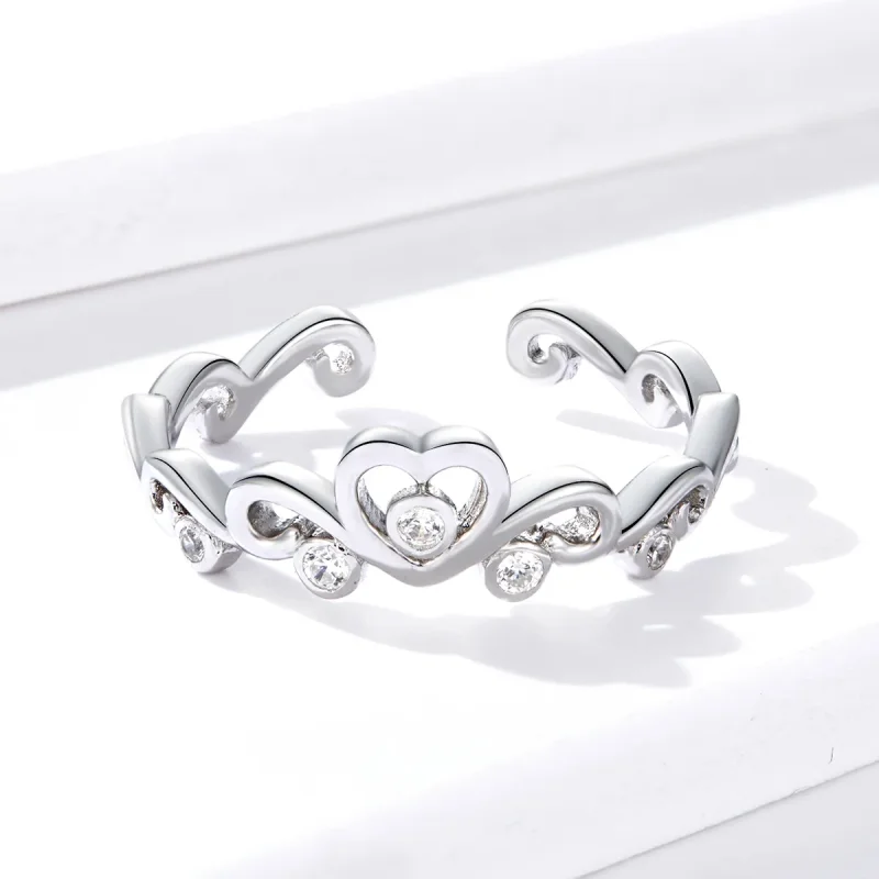 (image for) Pandora Style Silver Crown Open Ring - BSR105 - View 2