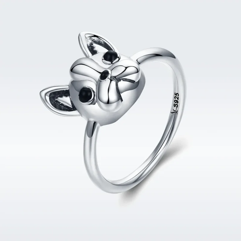 (image for) Pandora Style Silver Cute Bulldog Ring - SCR261