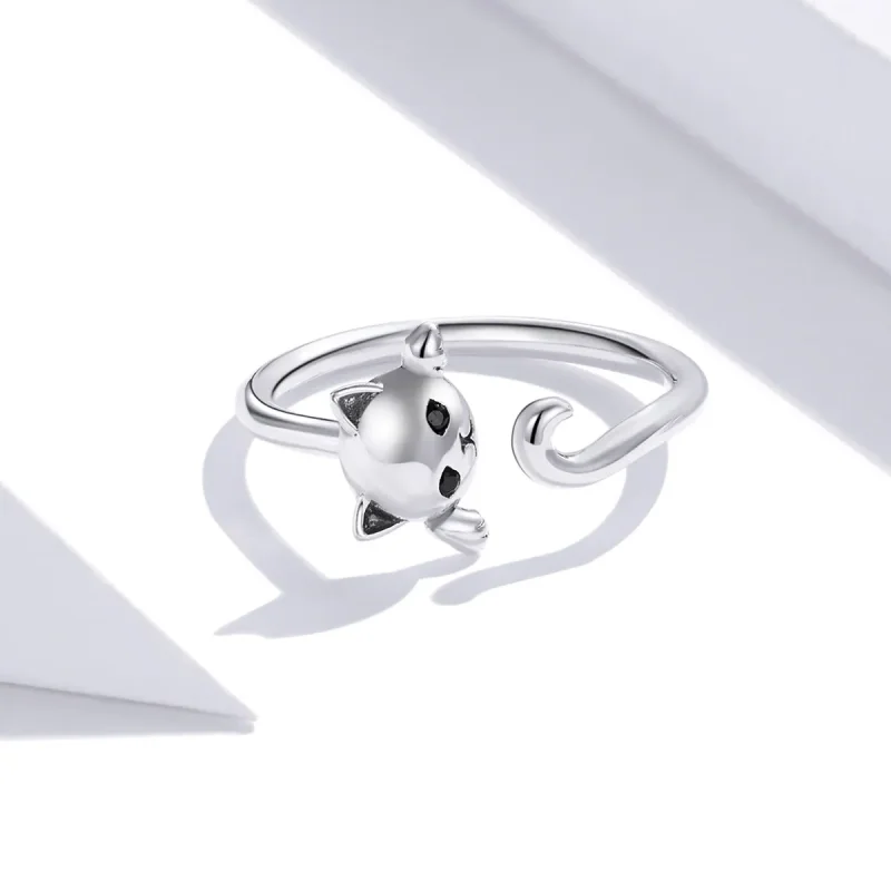 (image for) Pandora Style Silver Cute Cat Open Ring - SCR707 - View 3