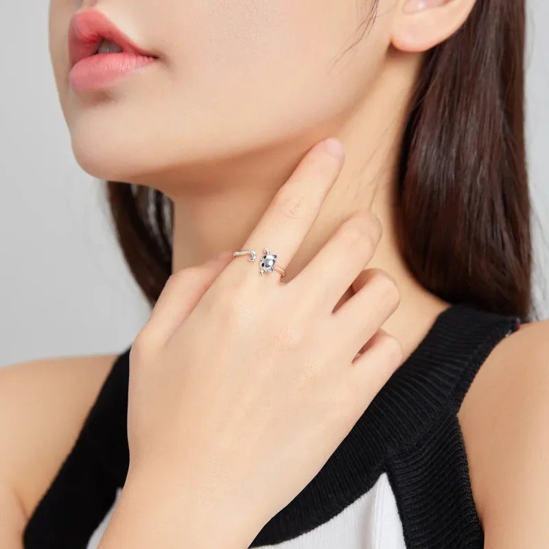 (image for) Pandora Style Silver Cute Cat Open Ring - SCR707 - View 6