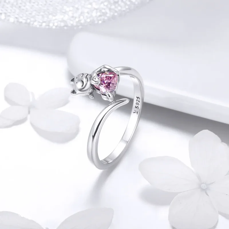 (image for) Pandora Style Silver Cute Cat Ring - SCR446 - View 2