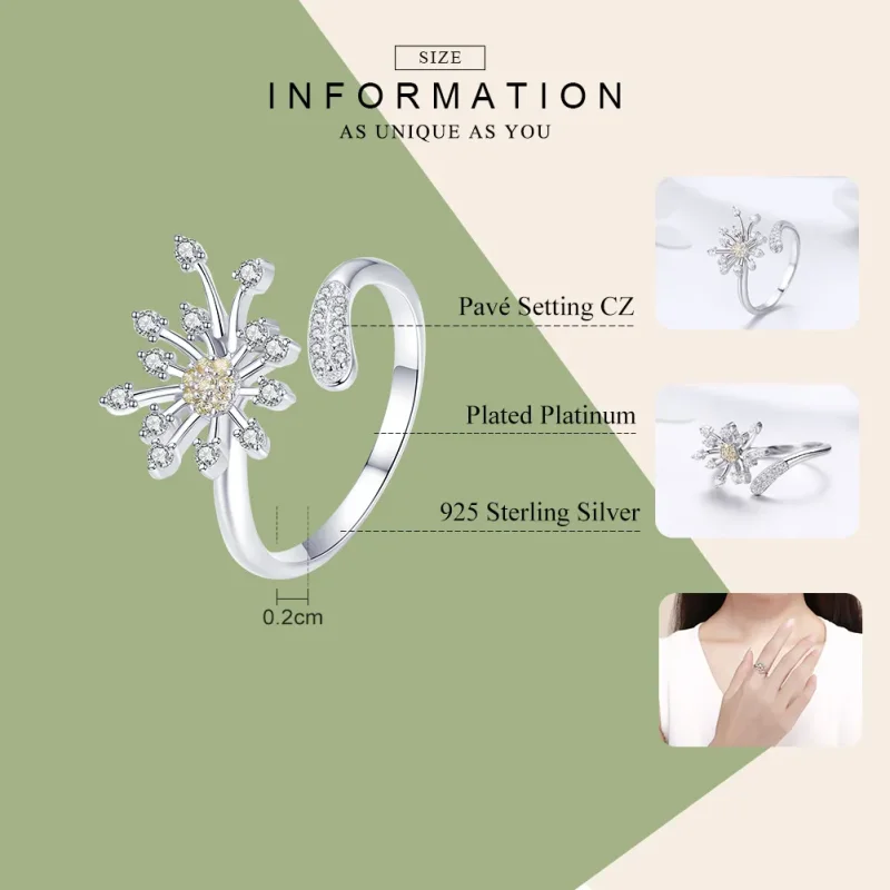 (image for) Pandora Style Silver Dandelion Love Ring - SCR471 - View 3