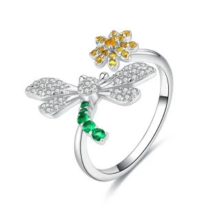 (image for) Pandora Style Silver Dragonfly & Daisy Ring - SCR426