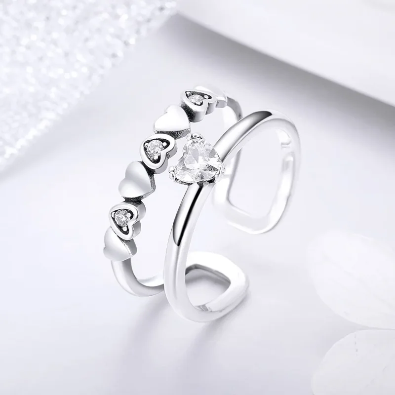 (image for) Pandora Style Silver Exquisite Heart Ring - SCR429 - View 2