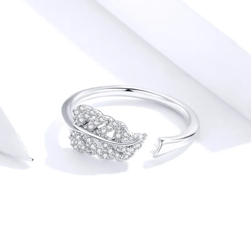(image for) Pandora Style Silver Feather Open Ring - SCR614 - View 2
