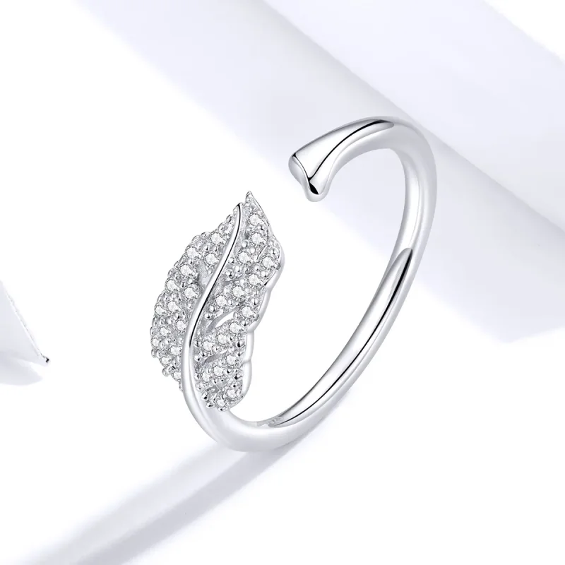 (image for) Pandora Style Silver Feather Open Ring - SCR614 - View 4
