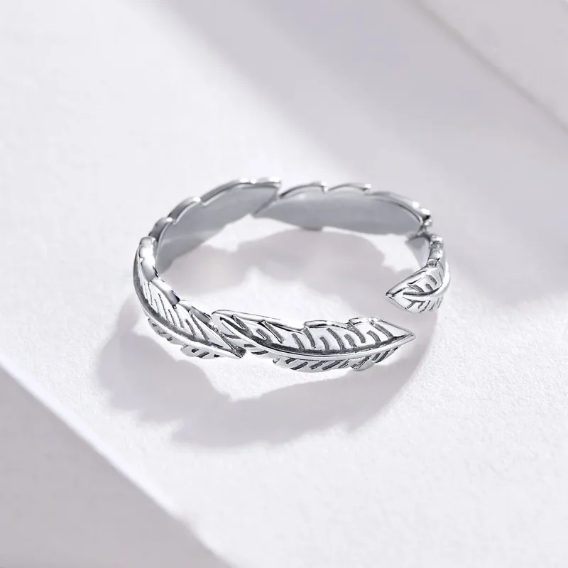 (image for) Pandora Style Silver Feather Ring - SCR517 - View 4