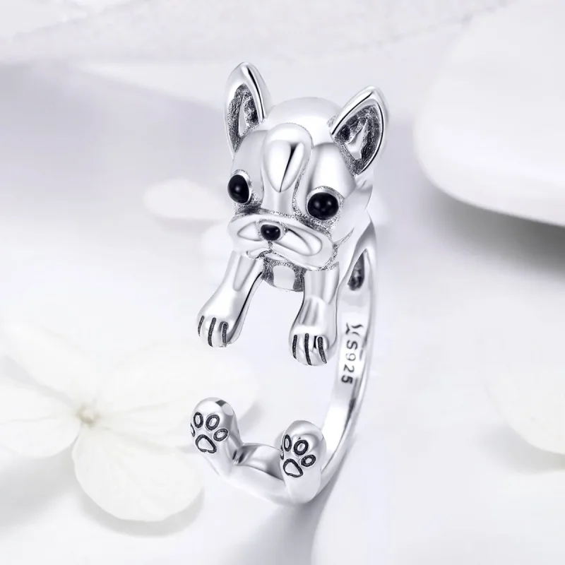 (image for) Pandora Style Silver French Bulldog Ring - SCR411 - View 2