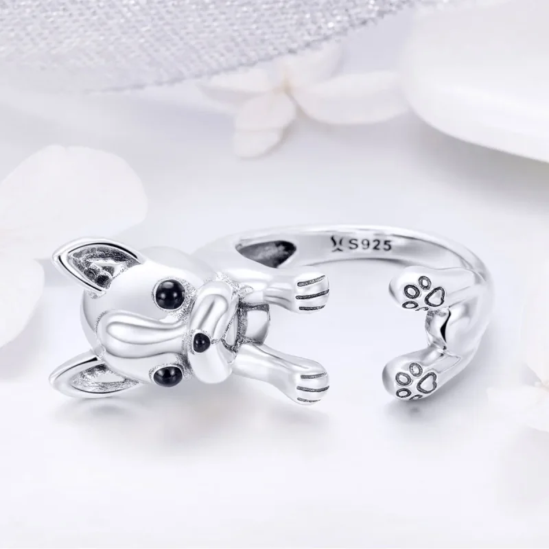 (image for) Pandora Style Silver French Bulldog Ring - SCR411 - View 3