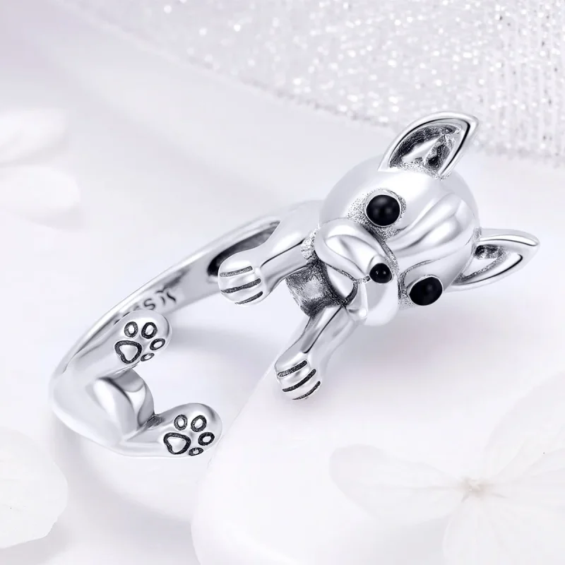(image for) Pandora Style Silver French Bulldog Ring - SCR411 - View 4
