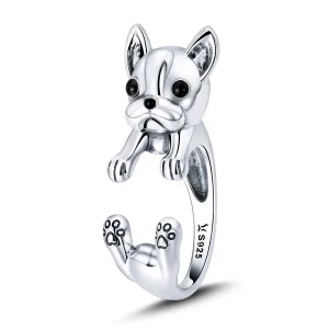 (image for) Pandora Style Silver French Bulldog Ring - SCR411