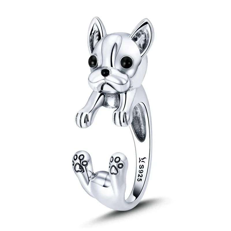 (image for) Pandora Style Silver French Bulldog Ring - SCR411