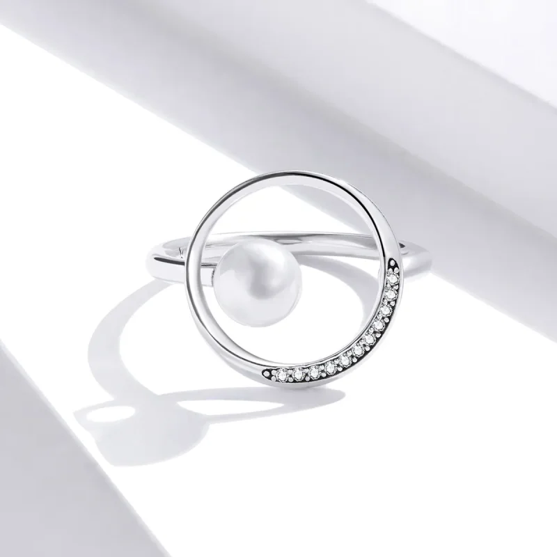 (image for) Pandora Style Silver Gentle Shell Bead Open Ring - SCR664 - View 2