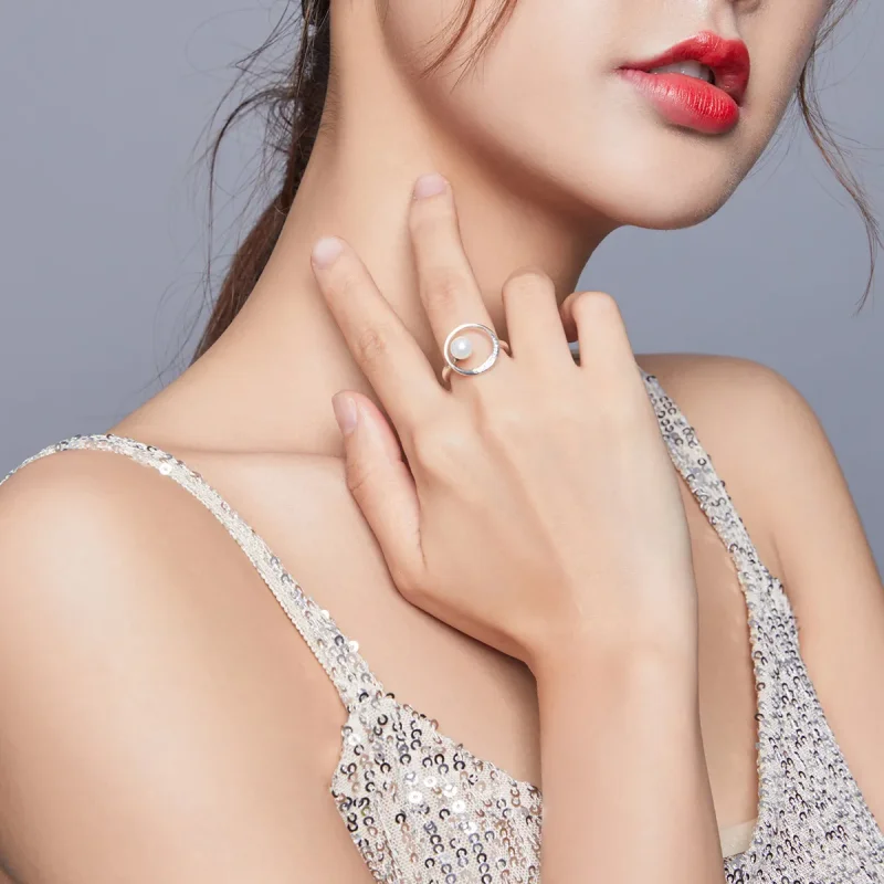 (image for) Pandora Style Silver Gentle Shell Bead Open Ring - SCR664 - View 6