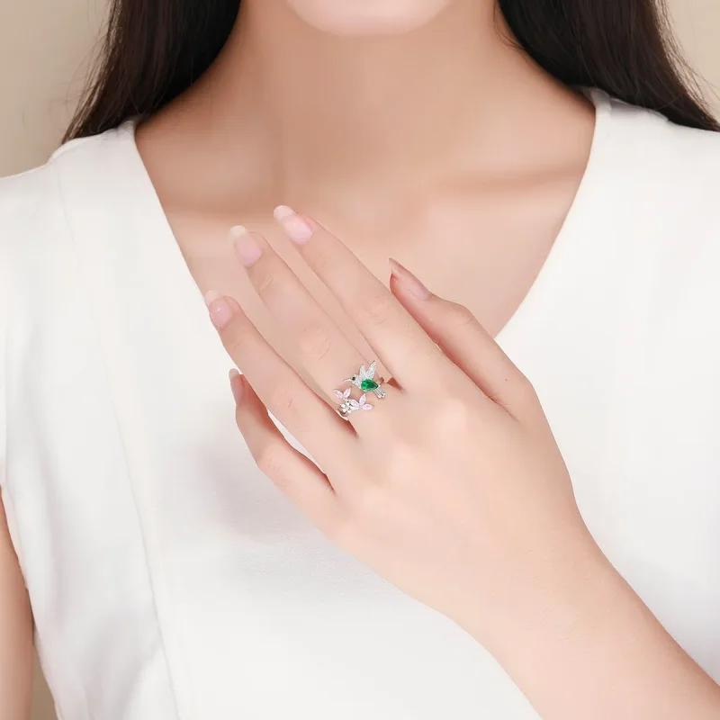 (image for) Pandora Style Silver Gift of Hummingbird Open Ring - BSR016 - View 5