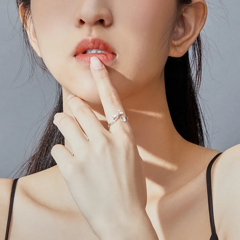 (image for) Pandora Style Silver Ginkgo Leaf Open Ring - BSR097 - View 6
