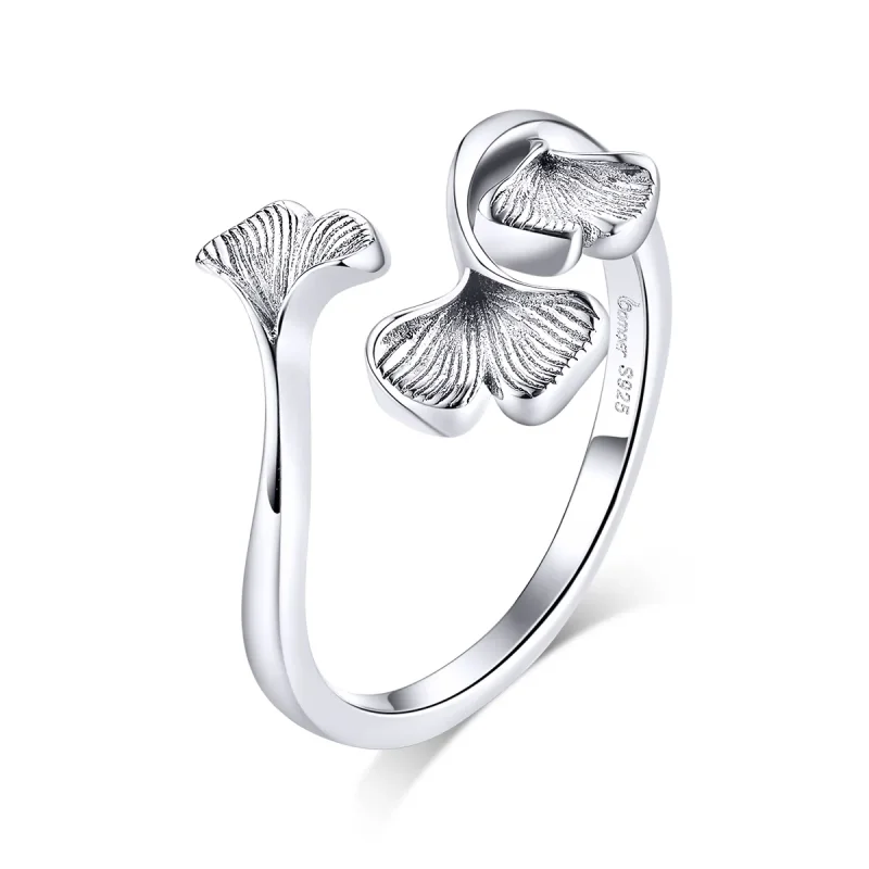 (image for) Pandora Style Silver Ginkgo Leaf Open Ring - BSR097