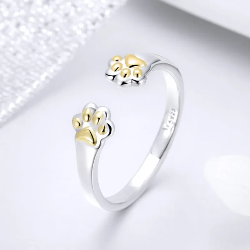 (image for) Pandora Style Silver & Gold-Plated Cat Paw Ring - SCR430 - View 2