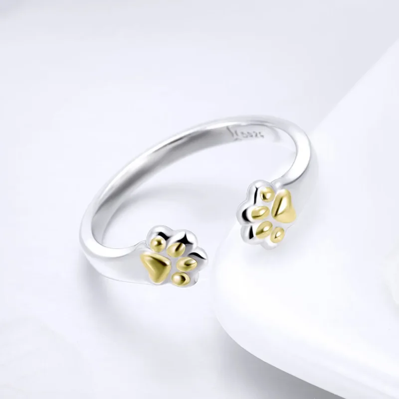 (image for) Pandora Style Silver & Gold-Plated Cat Paw Ring - SCR430 - View 3