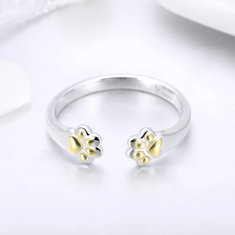 (image for) Pandora Style Silver & Gold-Plated Cat Paw Ring - SCR430 - View 4