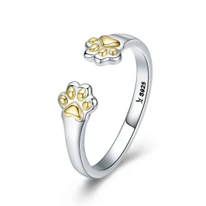 (image for) Pandora Style Silver & Gold-Plated Cat Paw Ring - SCR430