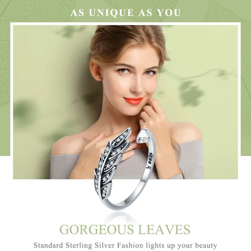 (image for) Pandora Style Silver Gorgeous Leaves Ring - SCR313 - View 2