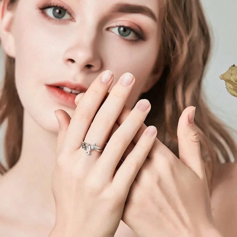 (image for) Pandora Style Silver Greetings From Hummingbirds Ring - SCR323 - View 2