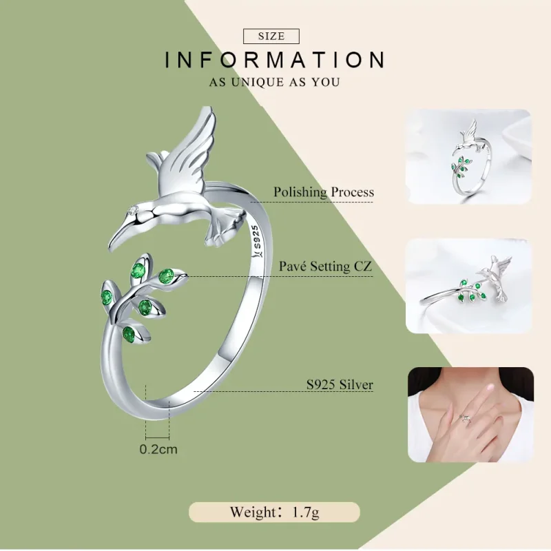 (image for) Pandora Style Silver Greetings From Hummingbirds Ring - SCR323 - View 4