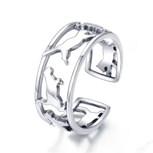 (image for) Pandora Style Silver Happy Cats Ring - SCR473