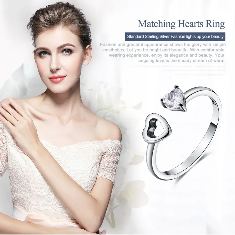 (image for) Pandora Style Silver Heart and Soul Ring - SCR073 - View 2