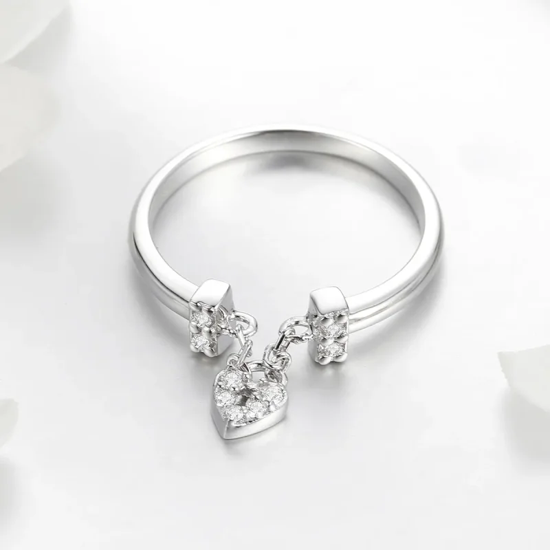 (image for) Pandora Style Silver Heart Lock Ring - SCR466 - View 4