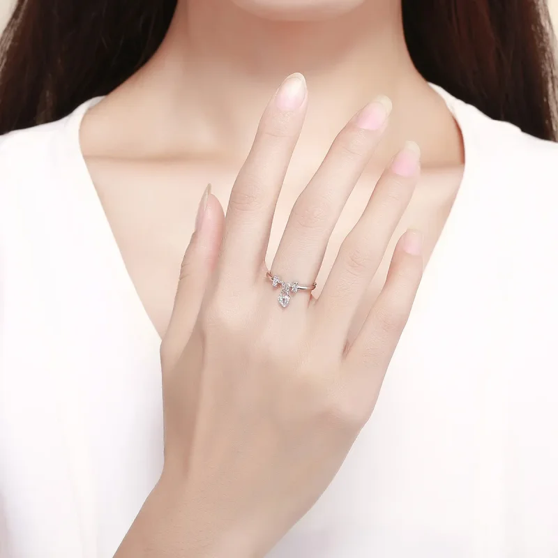 (image for) Pandora Style Silver Heart Lock Ring - SCR466 - View 5