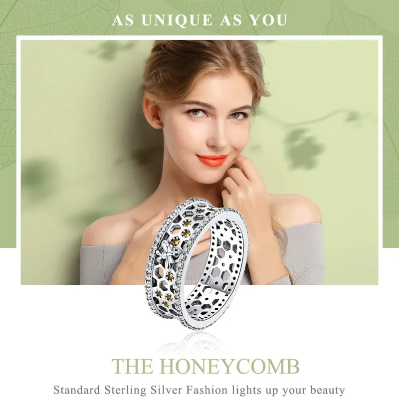 (image for) Pandora Style Silver Honeycomb Ring - SCR391 - View 2
